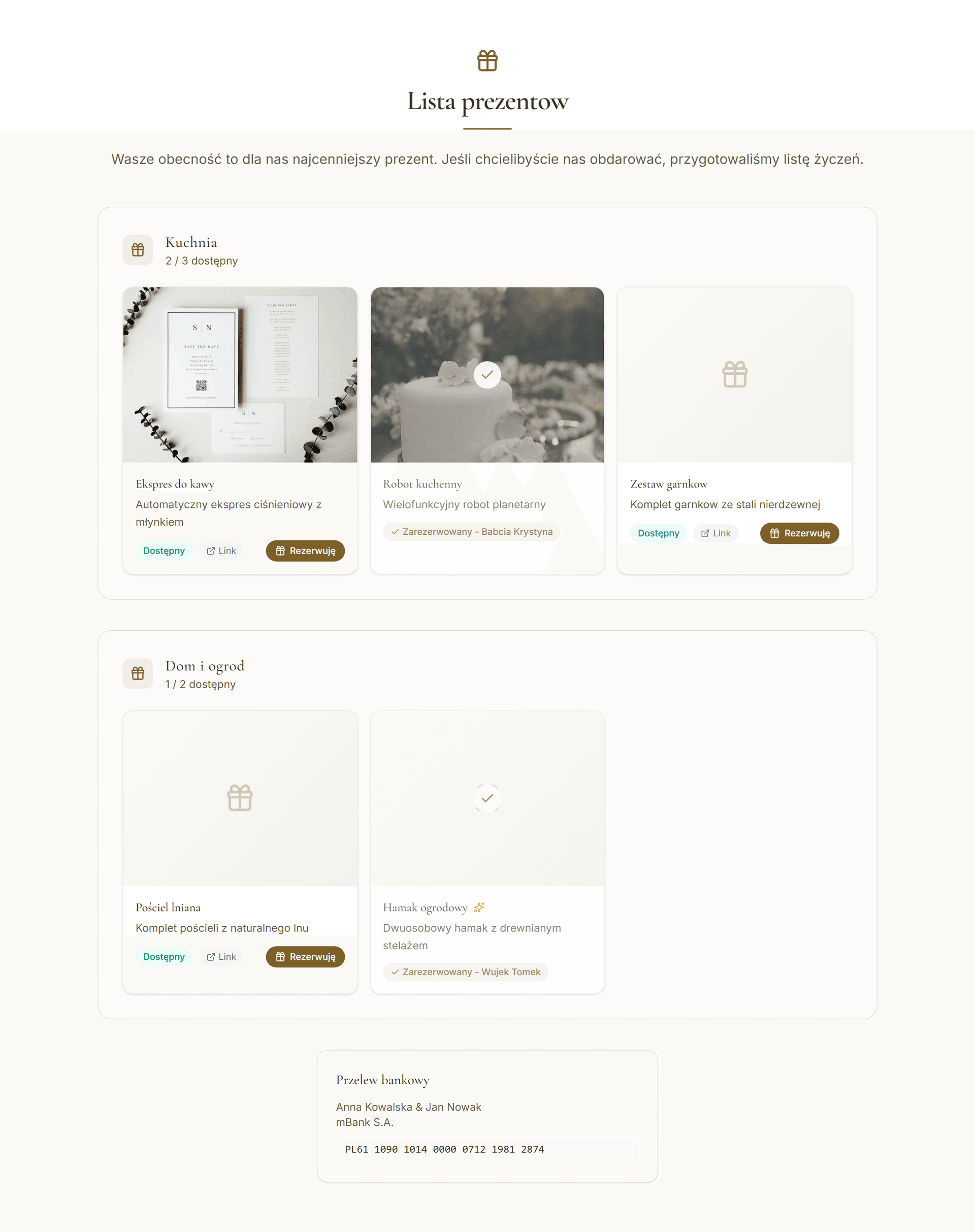 Lista prezentów ślubnych