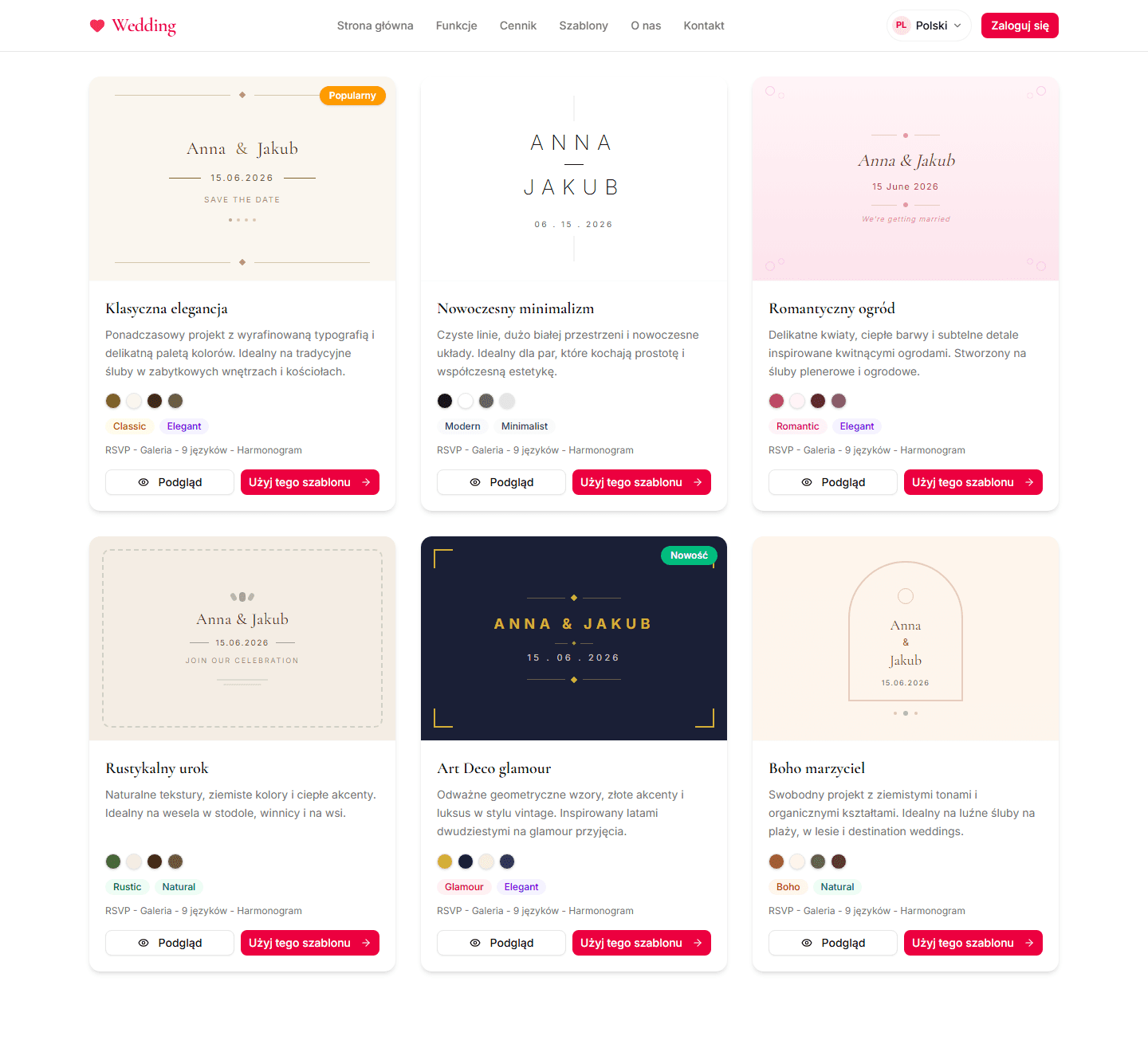 Autorskie szablony ślubne