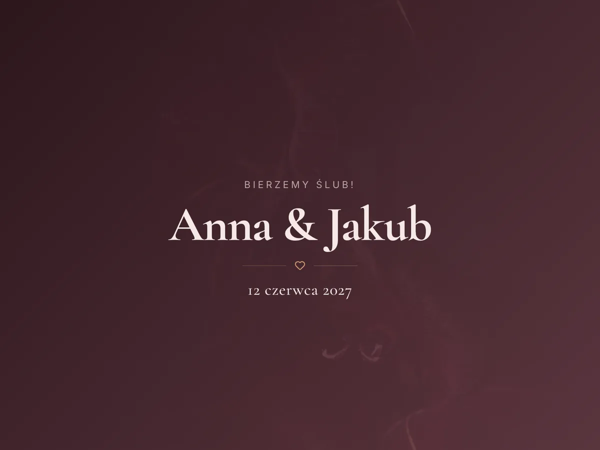 Podgląd premium szablonu strony ślubnej Nocne bordo z RSVP, galerią i harmonogramem