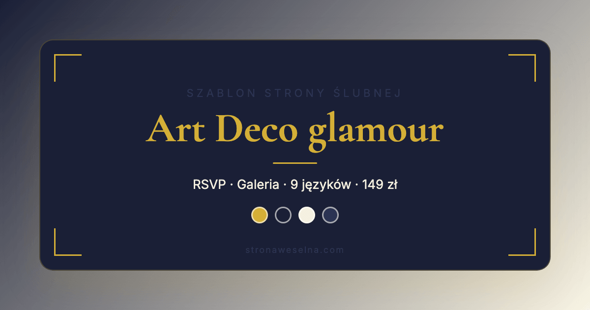 Preview of the Art Deco glamour wedding website template with RSVP, gallery, and schedule