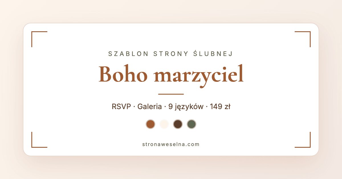 Preview of the boho wedding website template with RSVP, gallery, and schedule