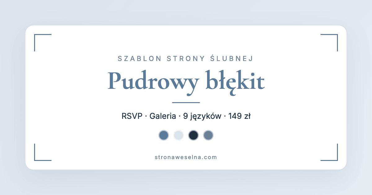 Preview of the dusty blue wedding website template with RSVP, gallery, and schedule