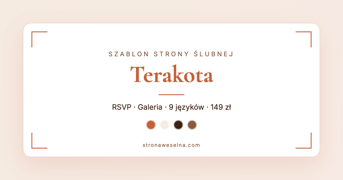 Preview of the terracotta wedding website template with RSVP, gallery, and schedule